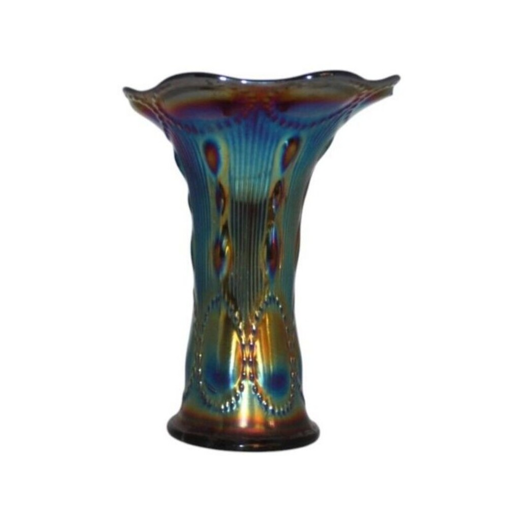 Imperial Carnival Glass Vase Electric Blue/Purple Iridescent 8'